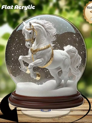Esferacaballo-1 Decoración Acrílica 2D de Caballo con Globo de Nieve