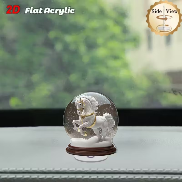 Esferacaballo-2 Decoración Acrílica 2D de Caballo con Globo de Nieve