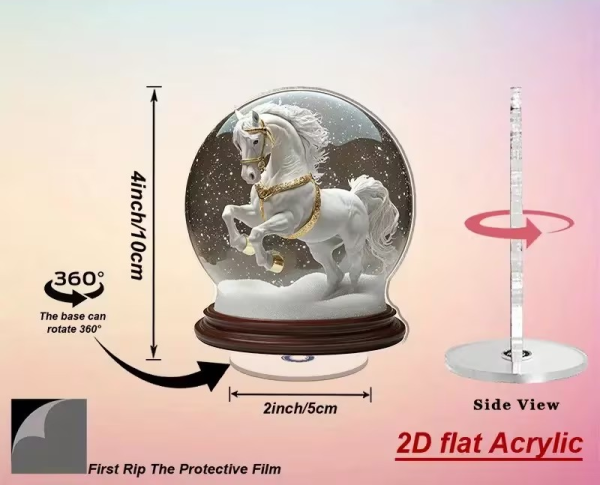 Esferacaballo-3 Decoración Acrílica 2D de Caballo con Globo de Nieve