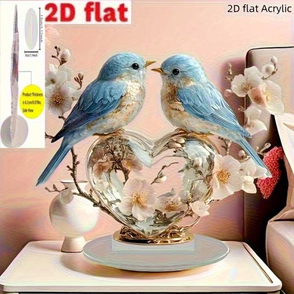 Pajaros-2 Decoración con Base Bluebird en Forma de Corazón