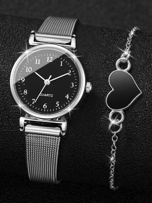 Relojconesfera-1 Reloj para Mujer con Pulsera en Forma de Corazón