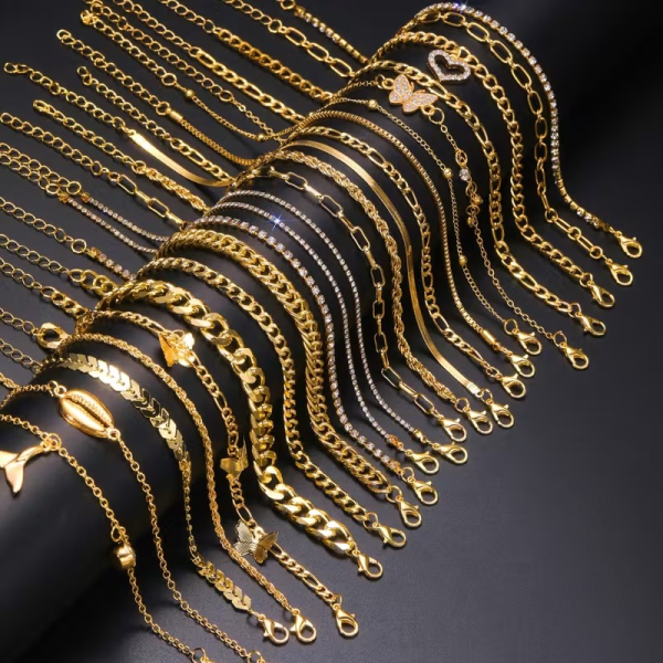 Tobillera-1 Tobilleras de cadena metálica doradas