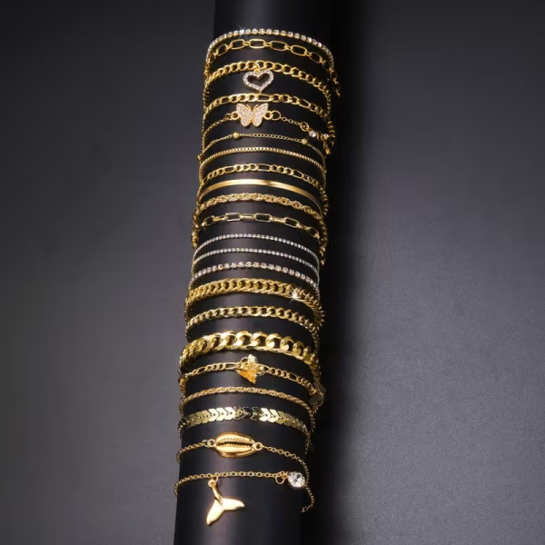 Tobillera-3 Tobilleras de cadena metálica doradas