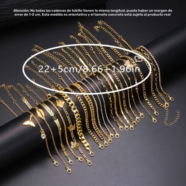 Tobillera-4 Tobilleras de cadena metálica doradas